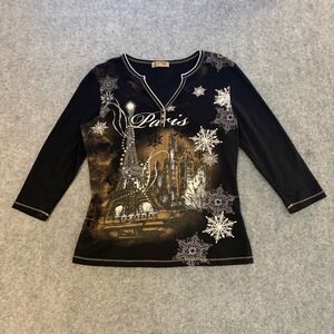 Vintage Y2K Blue Canyon Paris Winter Long Sleeve Button Shirt Adult Large